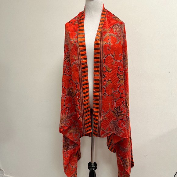 Victoria's Secret silk red gold floral birds oversized silk shawl scarf wrap - Picture 2 of 9